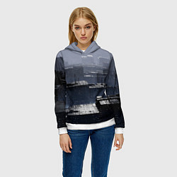 Толстовка-худи женская Тёмный металлический город будущего, цвет: 3D-белый — фото 2