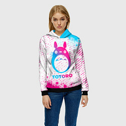 Толстовка-худи женская Totoro neon gradient style, цвет: 3D-черный — фото 2