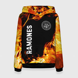 Толстовка-худи женская Ramones и пылающий огонь, цвет: 3D-черный