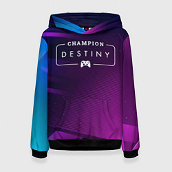 Толстовка-худи женская Destiny gaming champion: рамка с лого и джойстиком, цвет: 3D-черный