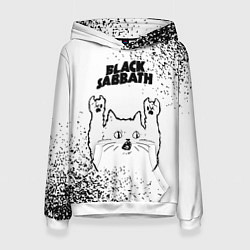 Толстовка-худи женская Black Sabbath рок кот на светлом фоне, цвет: 3D-белый
