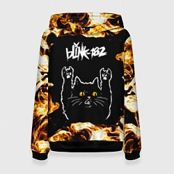 Толстовка-худи женская Blink 182 рок кот и огонь, цвет: 3D-черный
