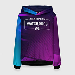Толстовка-худи женская Watch Dogs gaming champion: рамка с лого и джойсти, цвет: 3D-черный