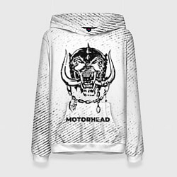 Толстовка-худи женская Motorhead с потертостями на светлом фоне, цвет: 3D-белый