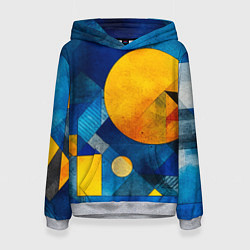 Толстовка-худи женская Жёлтая и синяя геометрия, цвет: 3D-меланж