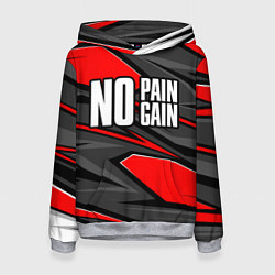 Толстовка-худи женская No pain no gain - красный, цвет: 3D-меланж