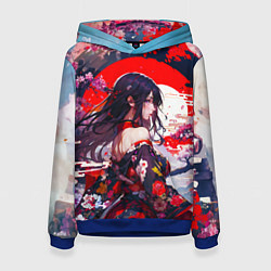 Толстовка-худи женская Японская девушка от нейросети, цвет: 3D-синий