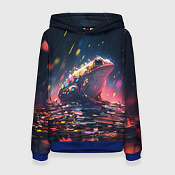 Толстовка-худи женская Лягушка под дождем - нейросеть, цвет: 3D-синий