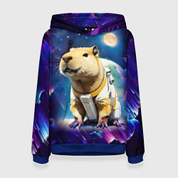 Толстовка-худи женская Капибара-космонавт - нейросеть, цвет: 3D-синий