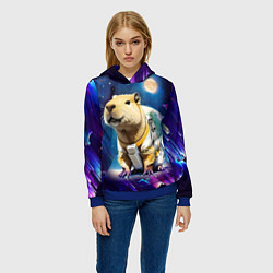 Толстовка-худи женская Капибара-космонавт - нейросеть, цвет: 3D-синий — фото 2