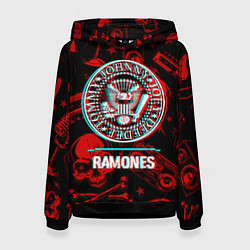 Толстовка-худи женская Ramones rock glitch, цвет: 3D-черный
