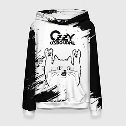 Толстовка-худи женская Ozzy Osbourne рок кот на светлом фоне, цвет: 3D-белый