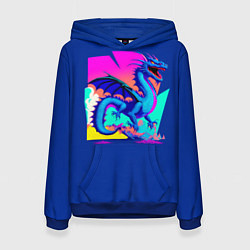 Толстовка-худи женская Дракон synthwave, цвет: 3D-синий