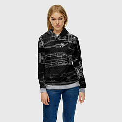 Толстовка-худи женская Чертеж ракеты на чёрном фоне, цвет: 3D-меланж — фото 2