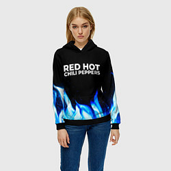 Толстовка-худи женская Red Hot Chili Peppers blue fire, цвет: 3D-черный — фото 2