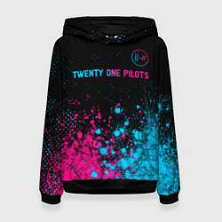 Толстовка-худи женская Twenty One Pilots - neon gradient: символ сверху, цвет: 3D-черный
