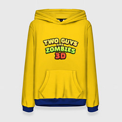 Толстовка-худи женская Two Guys & Zombies 3D - Лого на желтом, цвет: 3D-синий