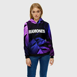 Толстовка-худи женская Ramones neon monstera, цвет: 3D-черный — фото 2