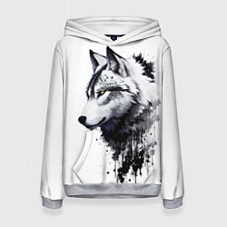 Толстовка-худи женская Белый волк - краски, цвет: 3D-меланж