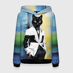 Толстовка-худи женская Cat fashionista - neural network - pop art, цвет: 3D-черный