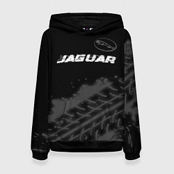 Толстовка-худи женская Jaguar speed на темном фоне со следами шин: символ, цвет: 3D-черный