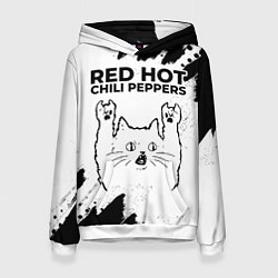 Толстовка-худи женская Red Hot Chili Peppers рок кот на светлом фоне, цвет: 3D-белый