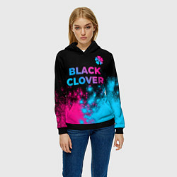 Толстовка-худи женская Black Clover - neon gradient: символ сверху, цвет: 3D-черный — фото 2