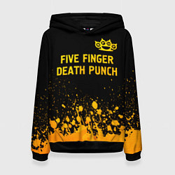 Толстовка-худи женская Five Finger Death Punch - gold gradient: символ св, цвет: 3D-черный