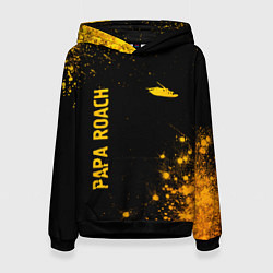 Толстовка-худи женская Papa Roach - gold gradient: надпись, символ, цвет: 3D-черный