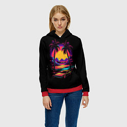 Толстовка-худи женская Неоновая машина и пальмы, цвет: 3D-красный — фото 2