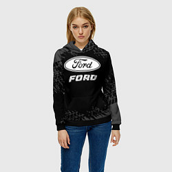 Толстовка-худи женская Ford speed на темном фоне со следами шин, цвет: 3D-черный — фото 2