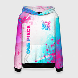 Толстовка-худи женская One Piece neon gradient style: надпись, символ, цвет: 3D-черный