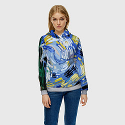 Толстовка-худи женская Облака в стиле Ван Гога, цвет: 3D-меланж — фото 2