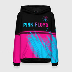Толстовка-худи женская Pink Floyd - neon gradient: символ сверху, цвет: 3D-черный