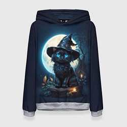 Толстовка-худи женская Кот ведьмы - Хэллоуин, цвет: 3D-меланж