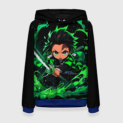 Толстовка-худи женская Танджиро Комадо - чибби арт, цвет: 3D-синий