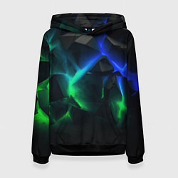 Толстовка-худи женская Разлом синих и зеленых плит, цвет: 3D-черный
