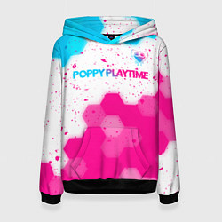 Толстовка-худи женская Poppy Playtime neon gradient style: символ сверху, цвет: 3D-черный