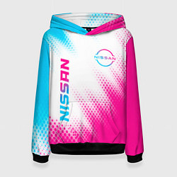 Толстовка-худи женская Nissan neon gradient style: надпись, символ, цвет: 3D-черный