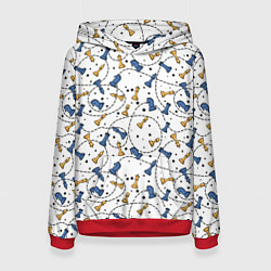 Толстовка-худи женская Синие и желтые шахматные фигуры на белом фоне, цвет: 3D-красный
