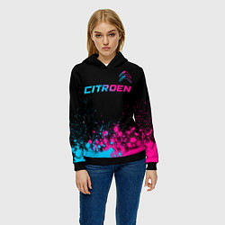 Толстовка-худи женская Citroen - neon gradient: символ сверху, цвет: 3D-черный — фото 2