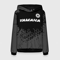 Женская толстовка Yamaha speed на темном фоне со следами шин: символ