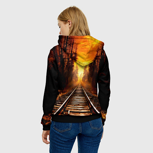 Женская толстовка Железная дорога на закате / 3D-Черный – фото 4