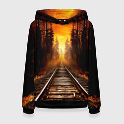 Толстовка-худи женская Железная дорога на закате, цвет: 3D-черный