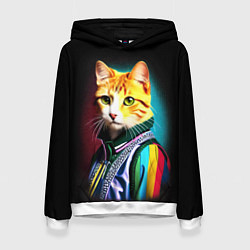 Толстовка-худи женская Модный рыжий кот - неон - поп-арт, цвет: 3D-белый