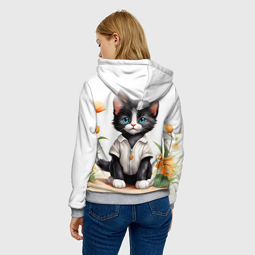 Женская толстовка Котенок на цветочной поляне / 3D-Меланж – фото 4