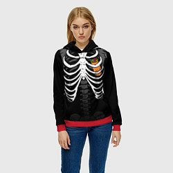 Толстовка-худи женская Скелет: ребра с шаурмой, цвет: 3D-красный — фото 2