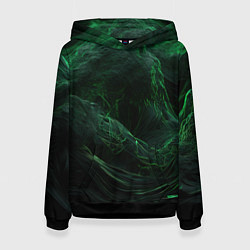 Толстовка-худи женская Темно зеленая абстракция, цвет: 3D-черный