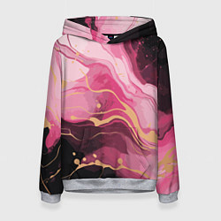 Толстовка-худи женская Абстрактный черно-розовый мраморный узор, цвет: 3D-меланж