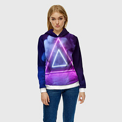 Толстовка-худи женская Неоновый треугольник в неоновом дыму, цвет: 3D-белый — фото 2